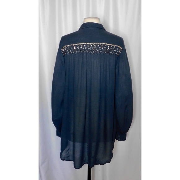 Anthropologie FLOREAT Beulah Navy Blue Beaded Top Blouse Tunic Beading Small - Picture 11 of 15